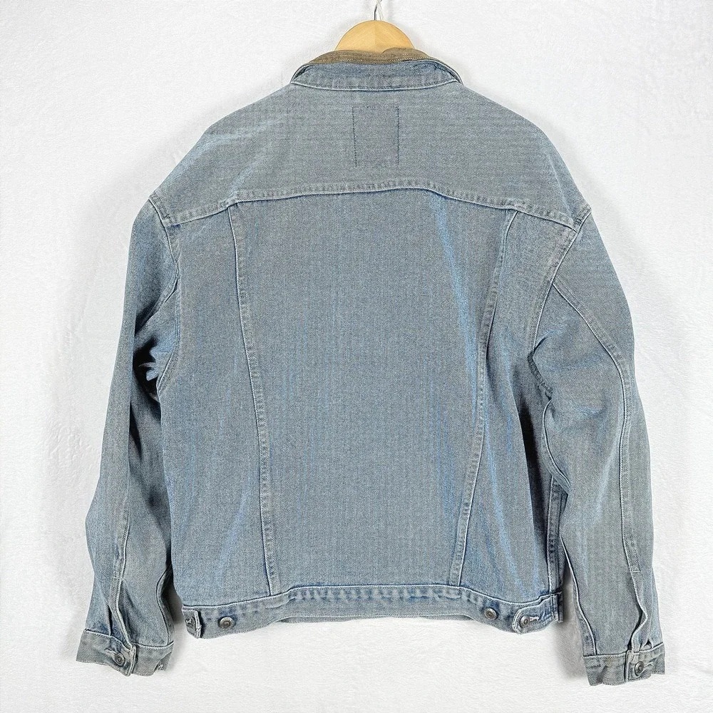 Vintage 80s Banana Republic‎ Adventure Outfitters Denim Jacket Leather Collar XL